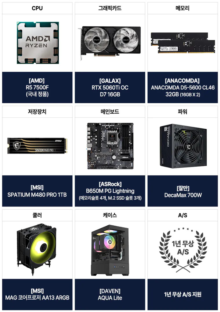 260303_SPEC.png [지마켓] 조립PC 완본체 (7500F / 5060Ti 16GB) - FHD / QHD 용 (1,850,030원) (무료)