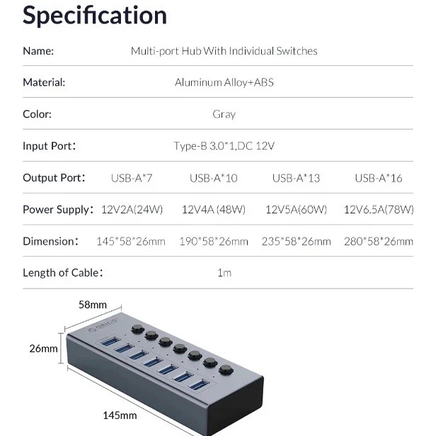 [알리] 오리코 알루미늄 7포트 USB 허브 (20,30달러/무료)_2.webp
