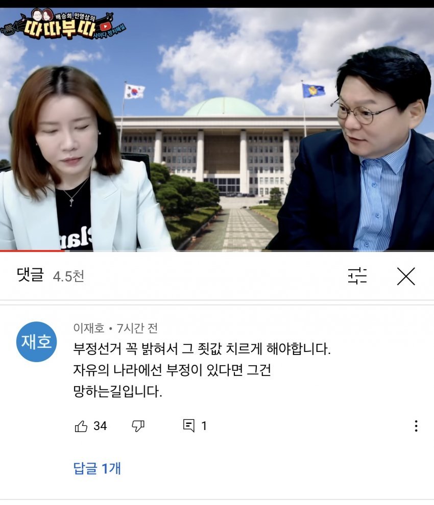 고성국에 이어 따따부따에서도 부정선거 언급..그동안 배승희 변호사 땜에 이 유트브 보던 사람들 첨으로 부정선거 알게 될듯 | 정치/시사  | 일베저장소